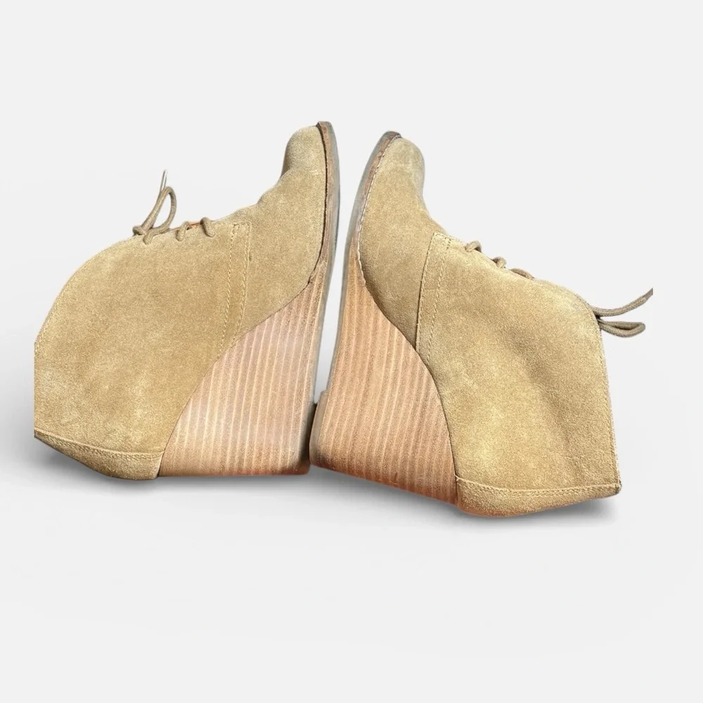 Lucky Brand Tan Suede Lace-Up Wedge Ankle Booties